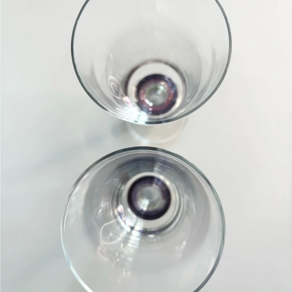 Vintage Pair Block Crystal Carnival Wine / Water Goblet Glasses